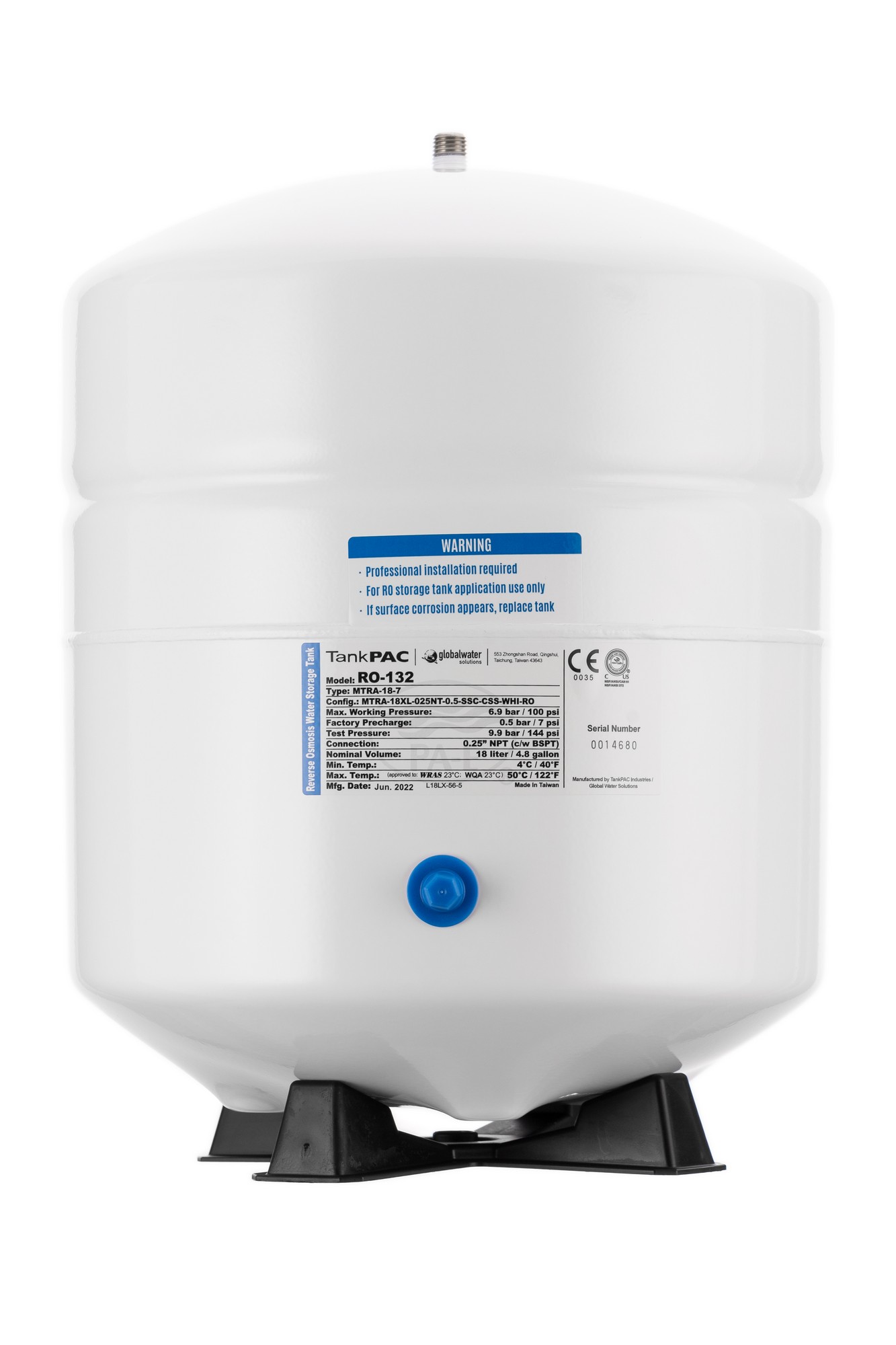 Накопительный бак RO-132 4,4 gal (18л) TankPac metal  1/4'' NPT (кран в комплекте), шт
